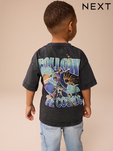 Acid Wash Black Short Sleeve Back Print T-Shirt (3mths-7yrs) (E63804) | TRY 259 - TRY 333