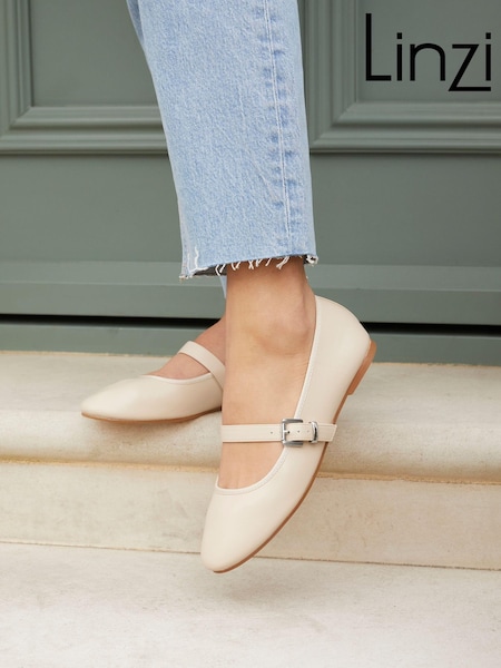 بيج - Linzi Odette Flat PU Mary Jane Shoes (E63965) | ‏201 ر.س.‏