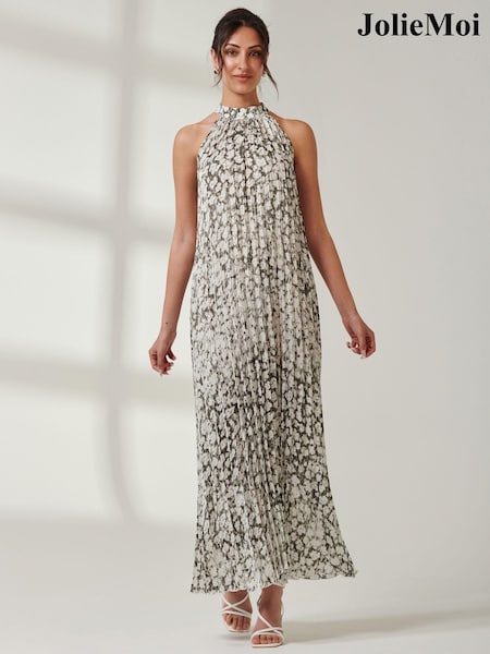 Jolie Moi Black/White Halter Neck Pleated Maxi Dress (E64037) | €45