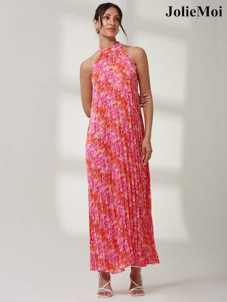 Jolie Moi Pink Halter Neck Pleated Maxi Dress (E64043) | €40