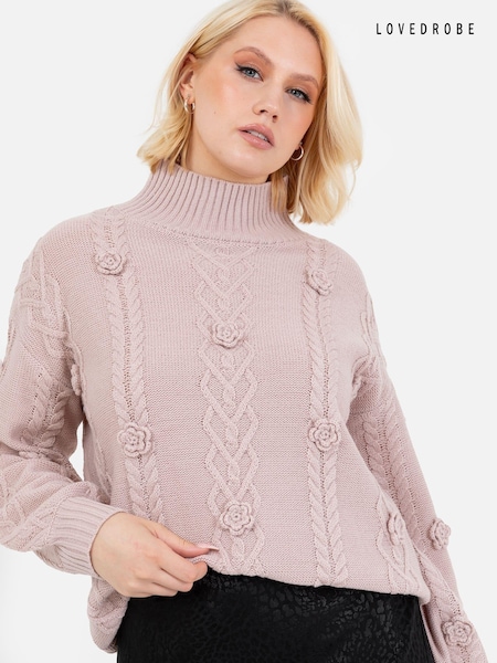 Roz - lovedrobe Pulover cu aplicații florale (E64065) | 188 LEI
