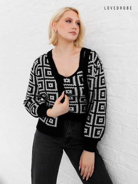 Lovedrobe Geometric Printed Cardi & Crop Set (E64073) | €30