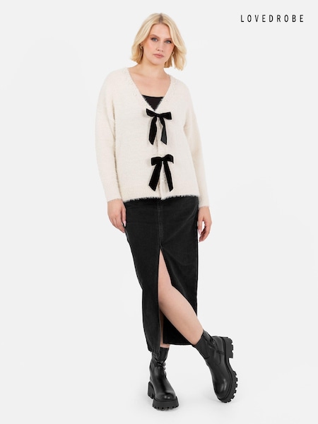 Cream - Lovedrobe Strickjacke mit Perlenbesatz und Samtschleifen (E64079) | 34 €