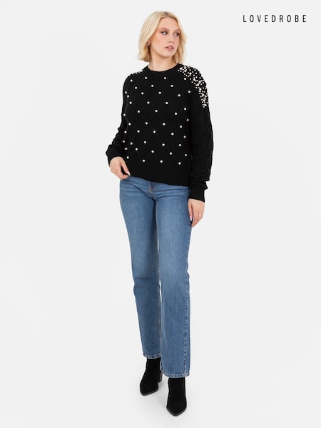 Negru - lovedrobe Pulover din tricot cablu cu perle (E64083) | 229 LEI