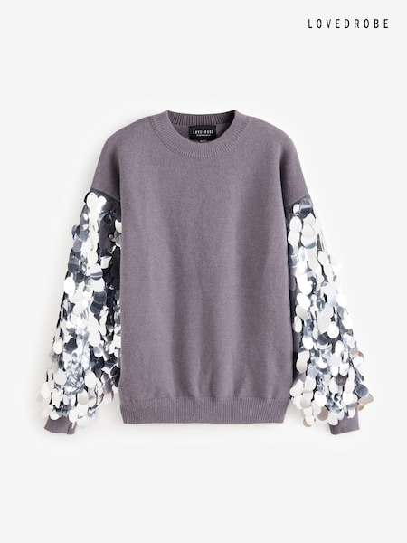 Lovedrobe Grey Disc Sequin Sleeve Detail Jumper (E64085) | 250 LEI