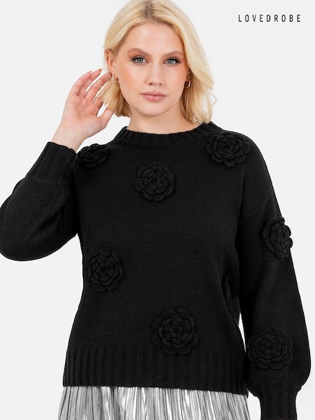 Negru - lovedrobe Pulover cu aplicație din tricot cu cablu (E64086) | 200 LEI