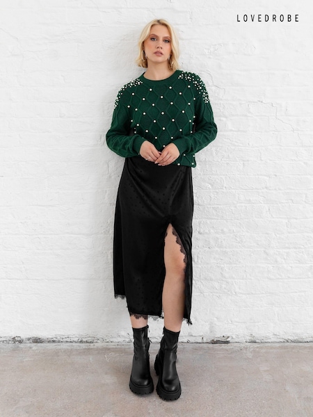 Verde - lovedrobe Pulover din tricot cablu cu perle (E64091) | 229 LEI