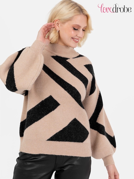 Maro - lovedrobe Geometric Jacquard Guler înalt Pulover (E64095) | 188 LEI
