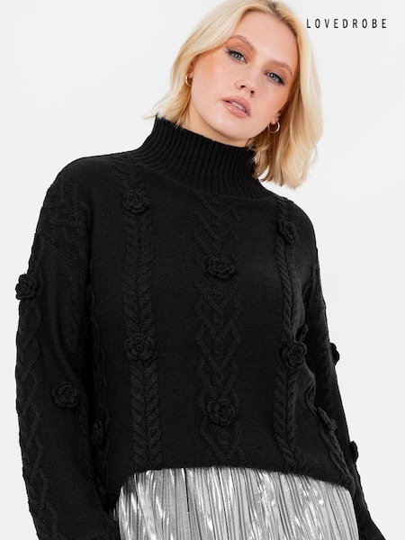 Lovedrobe Floral Applique Black Jumper (E64100) | 200 LEI