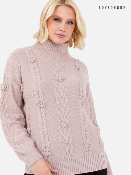 Roz Chrome - lovedrobe Pulover cu aplicații florale (E64101) | 161 LEI