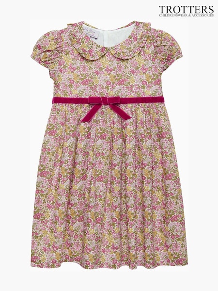 Trotters London Pink Liberty Print Penny 100% Cotton Floral Bow Dress (E64125) | 67 € - 71 €