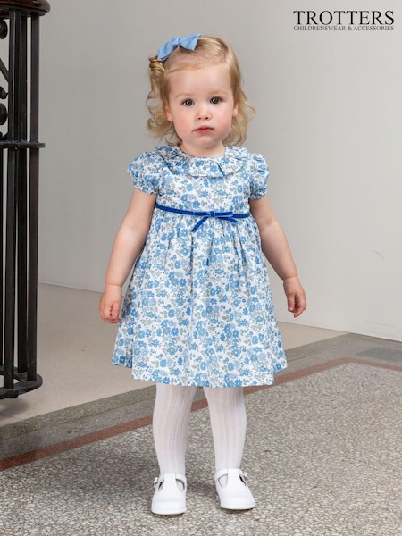 Trotters London Blue Little Liberty Print 100% Cotton Floret Willow Dress (E64137) | €49.50