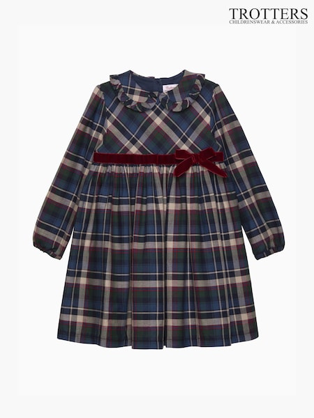 Trotters London Blue Bonnie Tartan Cotton Dress (E64143) | AED215 - AED233