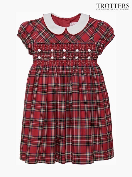 Trotters London Red Charlotte Tartan Smocked 100% Cotton Dress (E64146) | AED215 - AED233