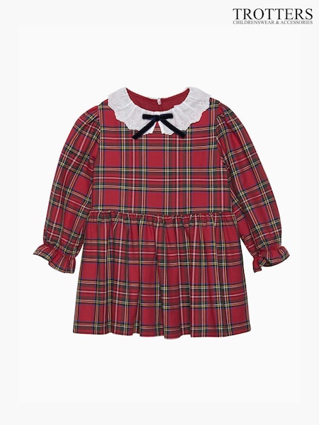 Trotters London Little Red Tabitha Willow Tartan 100% Cotton Dress (E64156) | €59