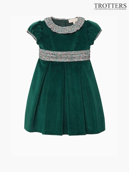Trotters London Green Liberty Print Christmas Ragged Robin Velvet Party Dress (E64166) | €115 - €126