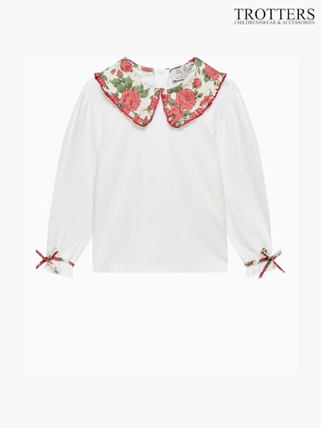 Trotters London Red Liberty Print Carline Rose Pie Crust Jersey Blouse (E64172) | €54 - €60