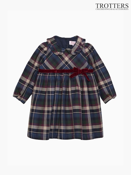 Trotters London Blue Little Bonnie Tartan 100% Cotton Dress (E64175) | €42