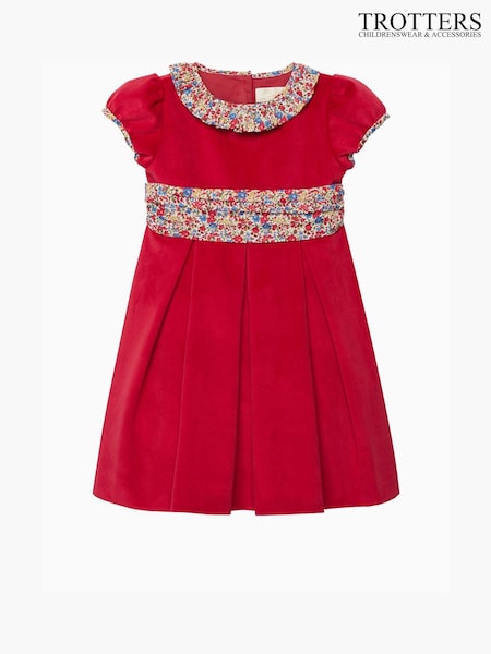 Trotters London Red Liberty Print Emma And Georgina Velvet Party Dress (E64178) | 364 QAR - 398 QAR