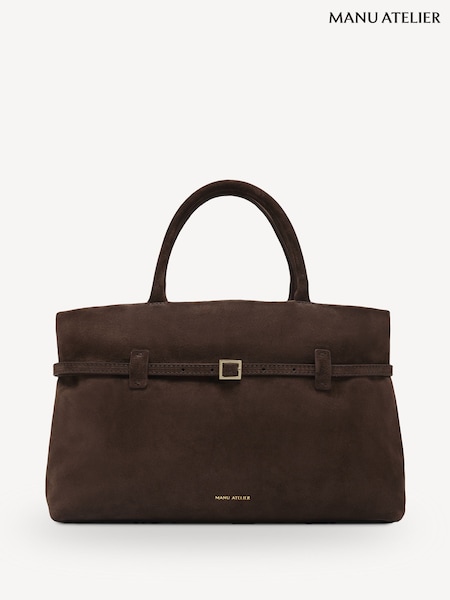 Manu Atelier Brown Suede Le Cambon 35 Handbag (E64192) | AED3,378
