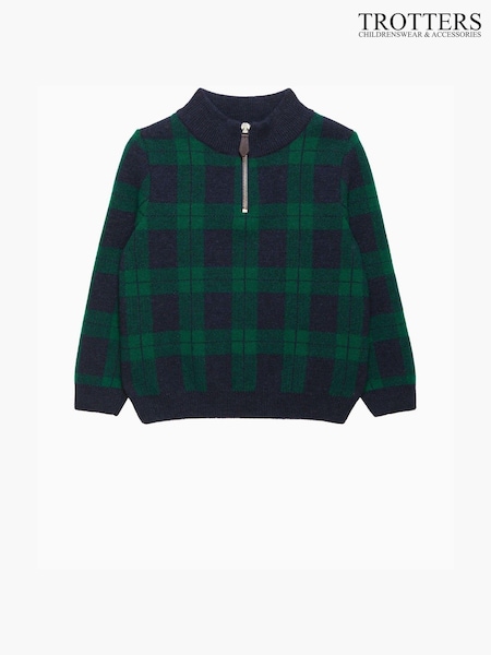 Trotters London Blue Tartan Donald Half Zip Jumper (E64199) | €56 - €59