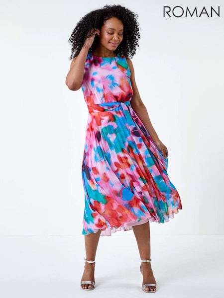 Roman Abstract Print Pleated Midi Dress (E64220) | €93
