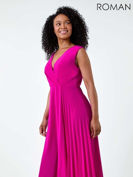Roman Pink Pleat Detail Stretch Wrap Dress (E64237) | 148 QAR