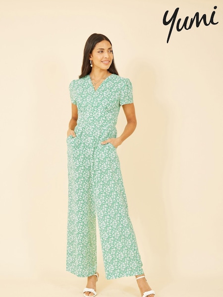 Yumi Green Ditsy Floral Wrap Jumpsuit (E64277) | €30