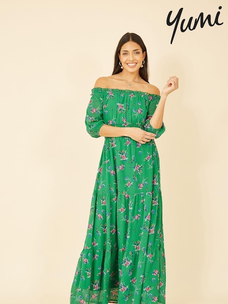 Yumi Floral Bardot Long Sleeve Maxi Dress (E64285) | 229 LEI
