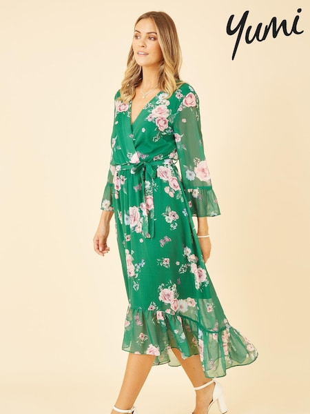 Yumi Floral Wrap Dress With Dipped Hem (E64326) | €32