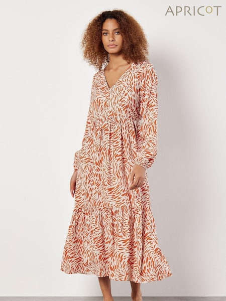Apricot Orange Animal Print Swirl Dress (E64392) | €35