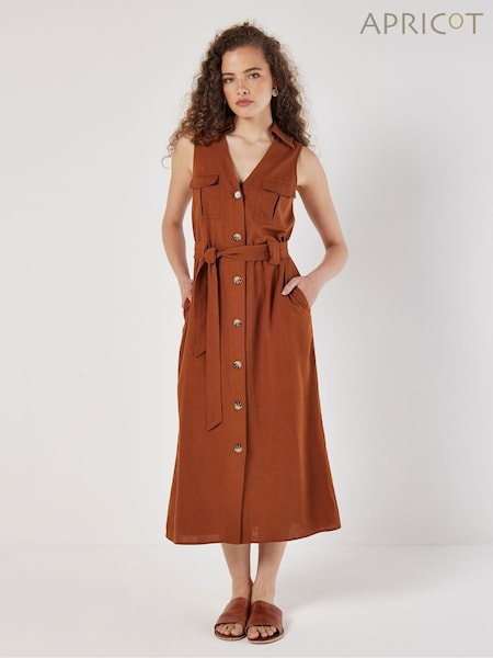 Apricot Brown Open Collar Utility Dress (E64393) | €51