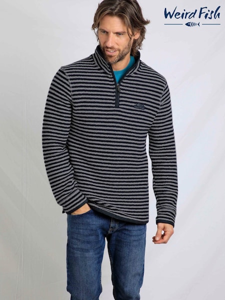 Weird Fish Shorling Eco Quarter Zip Stripe Macaroni Sweatshirt (E64662) | 313 LEI