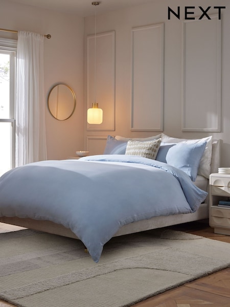 Light Blue Collection Luxe 300 Thread Count 100% Cotton Sateen Satin Stitch Luxury Duvet Cover And Pillowcase Set (E64712) | €46 - €90