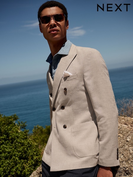 Neutral Regular Fit Dogtooth Double Breasted Blazer (E64778) | €105