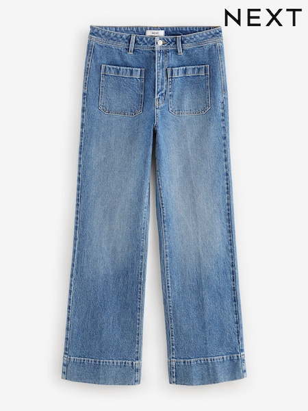 Dark Blue Patch Pocket Wide Leg Jeans (E64801) | AED176