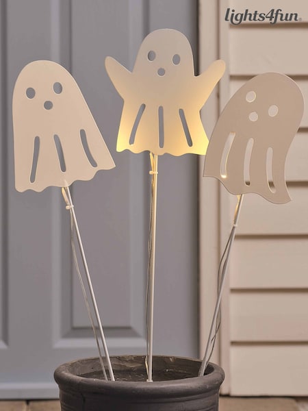 Lights4fun Set Of 3 Led Battery Operated Ghost Stake Lights