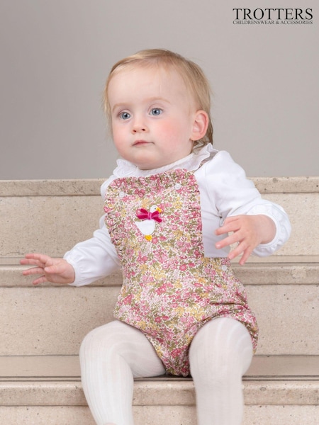 Trotters London Pink Little Liberty Print Penny Floral Frilly Bib Shorts (E64829) | 250 LEI