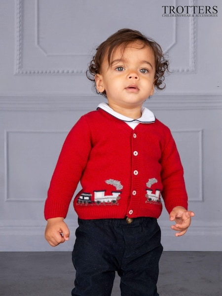 Trotters London Red Little Train Cardigan (E64848) | 225 LEI