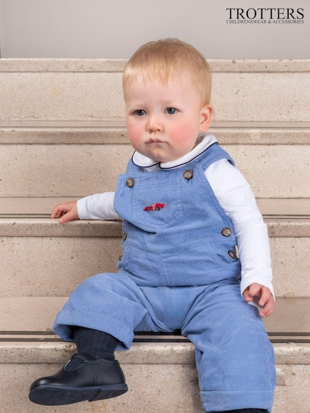 Trotters London Blue Little French Sebastian Car 100% Cotton Dungarees (E64852) | AED174