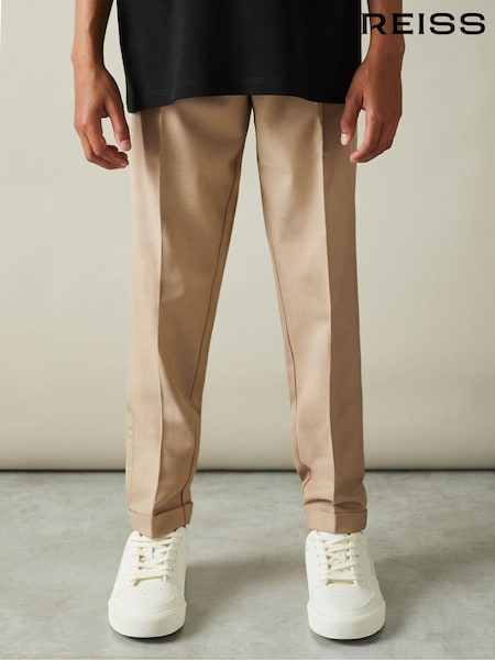 Reiss Soft Camel Brown Brighton 9-14 yrs Relaxed Elasticated Trousers with Turn-Ups (E64904) | €64