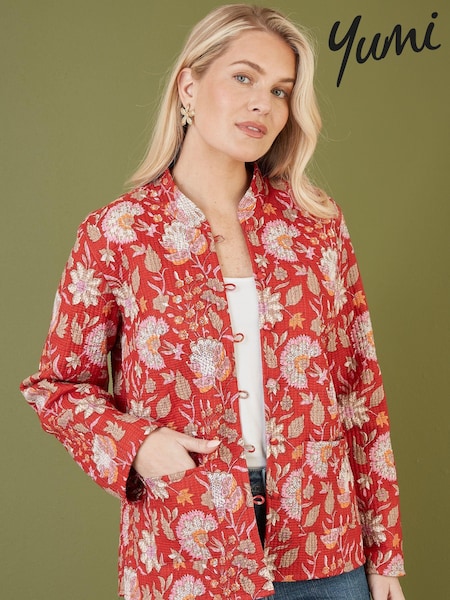 Yumi Red Floral Print Reversible Cotton Quilted Jacket (E64913) | €80