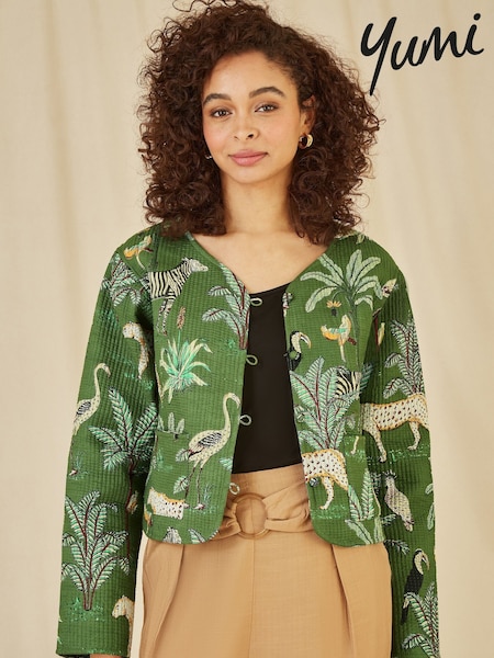 Yumi Green Reversible Cotton Cropped Quilted Jacket (E64915) | $96