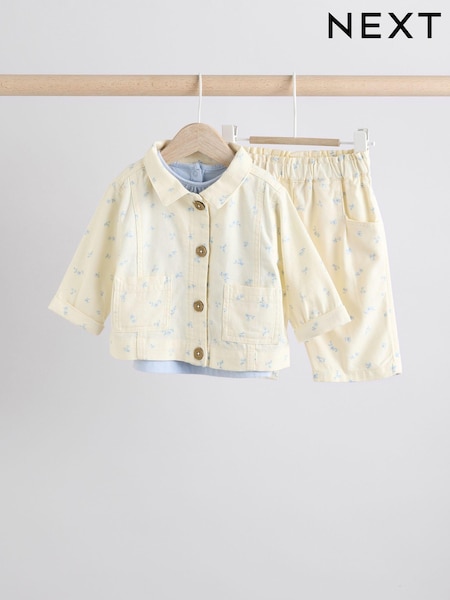 White/Blue Floral Print Baby Long Sleeve 100% Cotton Bodysuit Denim Jacket & Trousers 3 Piece Set (0mths-2yrs) (E65060) | € 19 - € 21