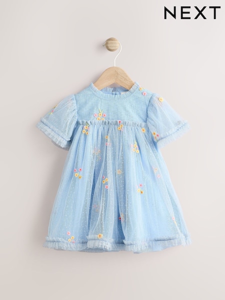 Blue Embroidered Flower Mesh Baby Dress (0mths-2yrs) (E65156) | EGP1,080 - EGP1,200