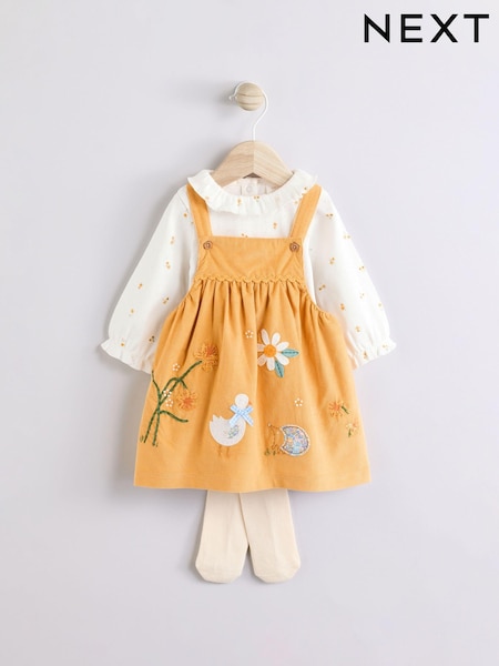 Oker z likom - Baby Pinafore Long Sleeve Bodysuit & Tights Set (0mths-2yrs) (E65157) | € 20 - € 21
