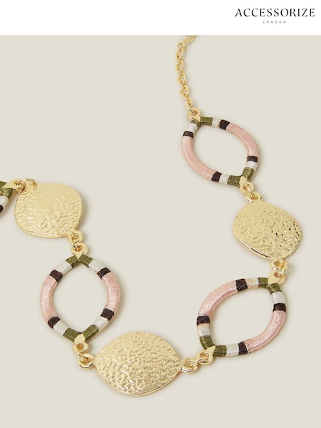 Accessorize Pink Stripe Thread Wrap Necklace (E65249) | AED74