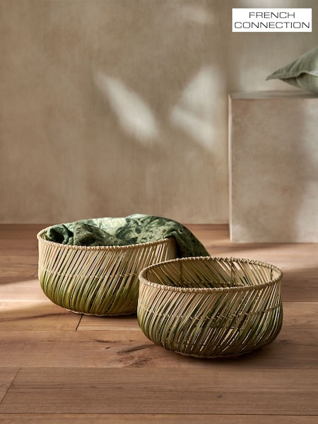 French Connection Sage Green & Natural Ombre Rattan Storage Baskets (E65335) | €71