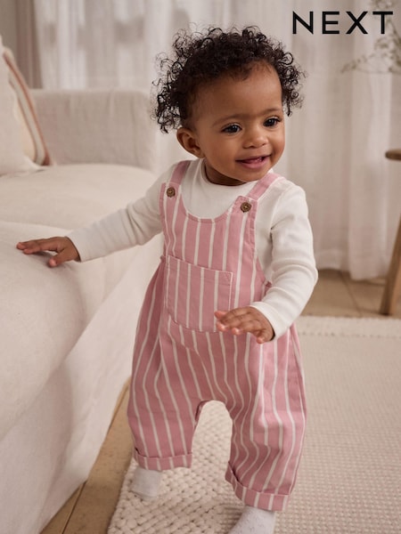 Розовый в полоску - Baby Long Sleeve Bodysuit & Dungarees Set (0mths-2yrs) (E65350) | 12 060 тг - 13 400 тг