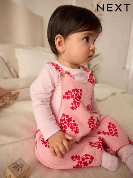 Pink/Red Hearts Dungarees and Bodysuit Set (0mths-3yrs) (E65351) | AED60 - AED67